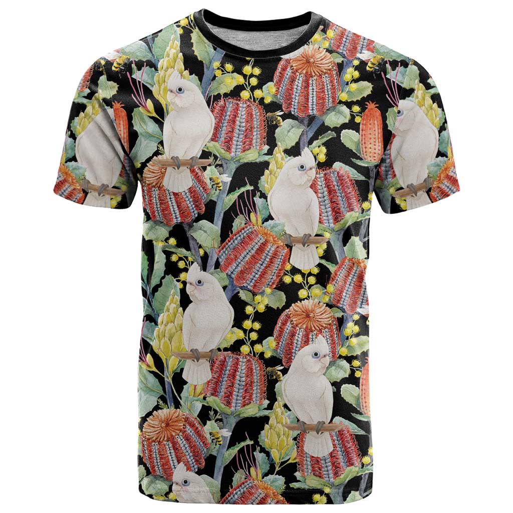 Little Corella Australia Cockatoo T Shirt Cacatua Sanguinea Banksia Seamless Black - Aussie Hoodie