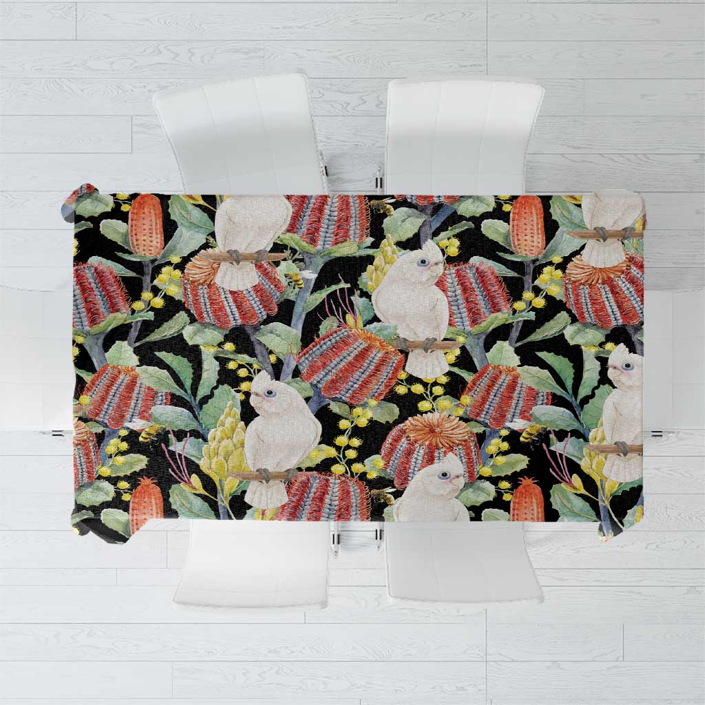 Little Corella Australia Cockatoo Tablecloth Cacatua Sanguinea Banksia Seamless Black - Aussie Hoodie