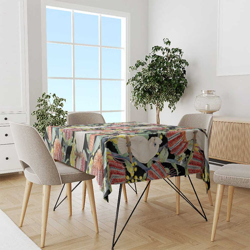 Little Corella Australia Cockatoo Tablecloth Cacatua Sanguinea Banksia Seamless Black - Aussie Hoodie