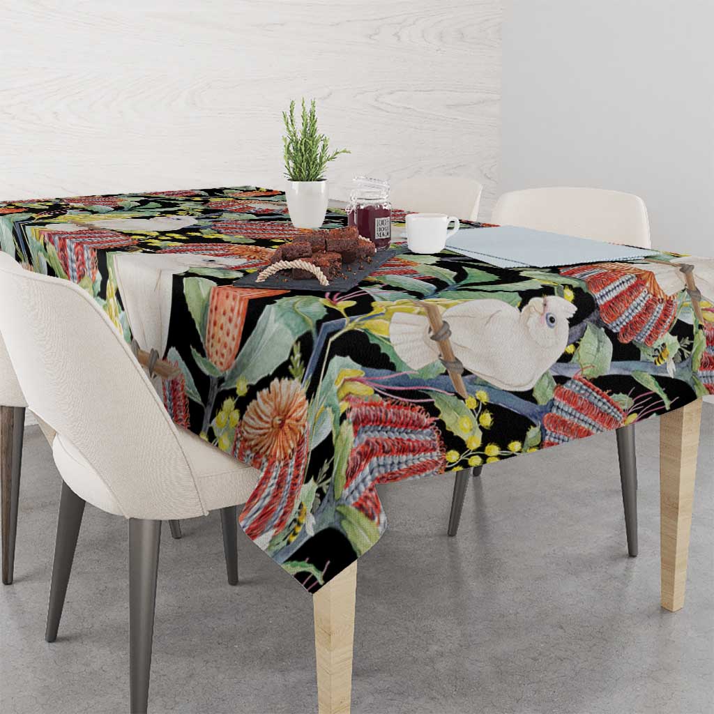 Little Corella Australia Cockatoo Tablecloth Cacatua Sanguinea Banksia Seamless Black - Aussie Hoodie