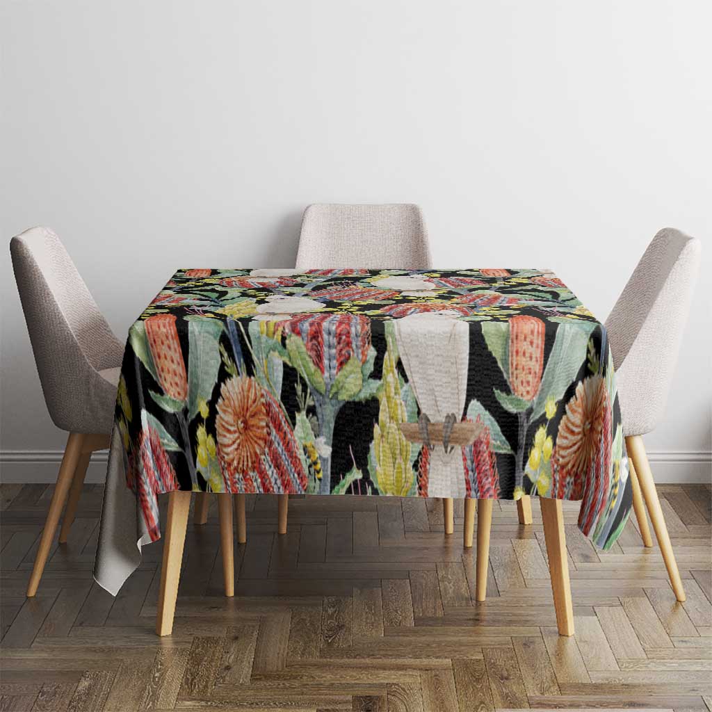 Little Corella Australia Cockatoo Tablecloth Cacatua Sanguinea Banksia Seamless Black - Aussie Hoodie