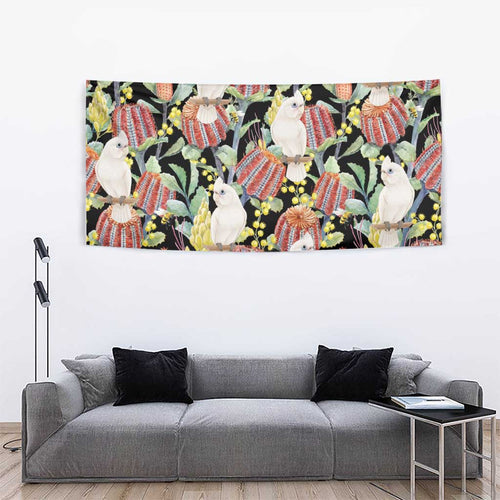 Little Corella Australia Cockatoo Tapestry Cacatua Sanguinea Banksia Seamless Black - Aussie Hoodie