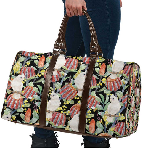 Little Corella Australia Cockatoo Travel Bag Cacatua Sanguinea Banksia Seamless Black - Aussie Hoodie