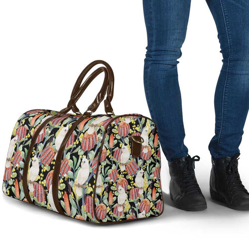 Little Corella Australia Cockatoo Travel Bag Cacatua Sanguinea Banksia Seamless Black - Aussie Hoodie
