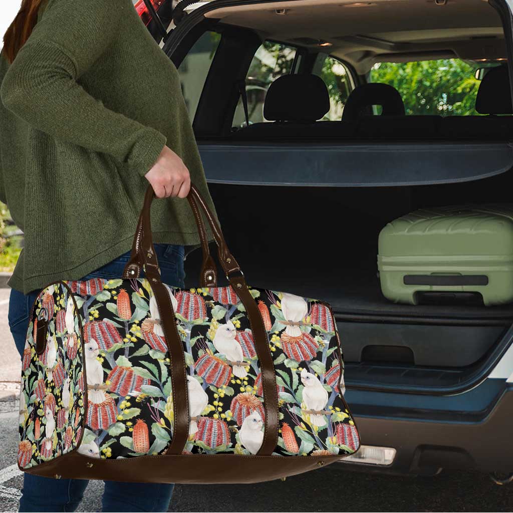 Little Corella Australia Cockatoo Travel Bag Cacatua Sanguinea Banksia Seamless Black - Aussie Hoodie