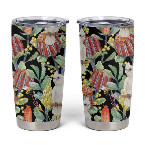 Little Corella Australia Cockatoo Tumbler Cup Cacatua Sanguinea Banksia Seamless Black - Aussie Hoodie