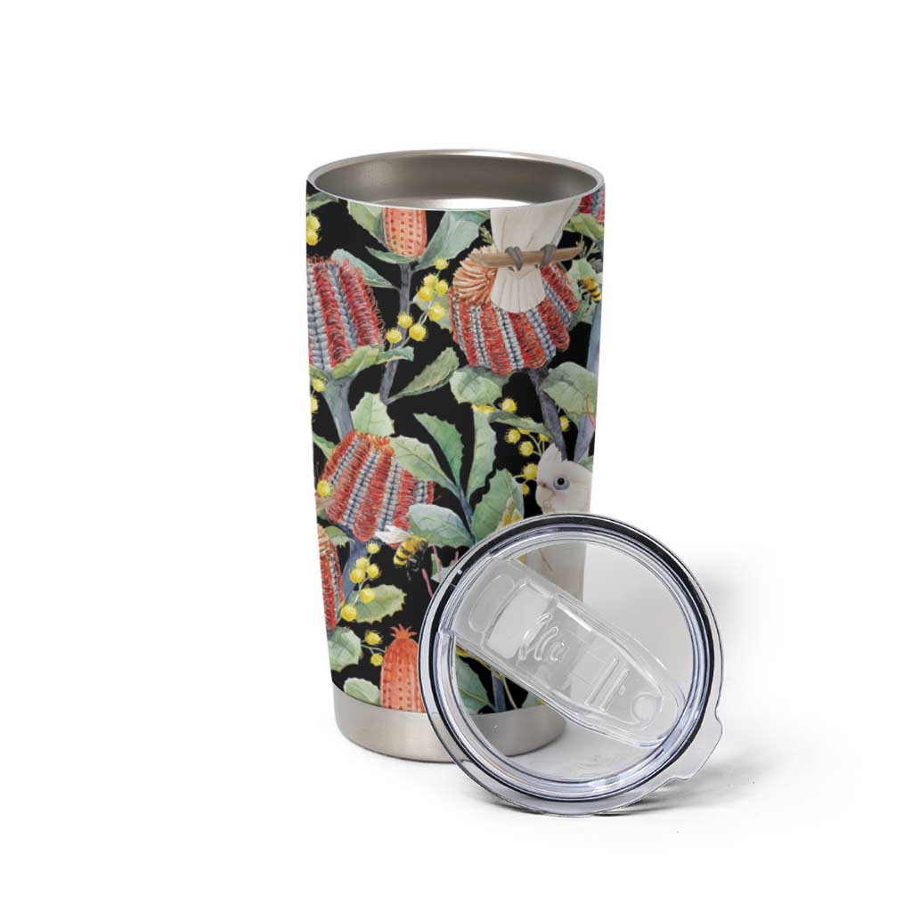 Little Corella Australia Cockatoo Tumbler Cup Cacatua Sanguinea Banksia Seamless Black - Aussie Hoodie