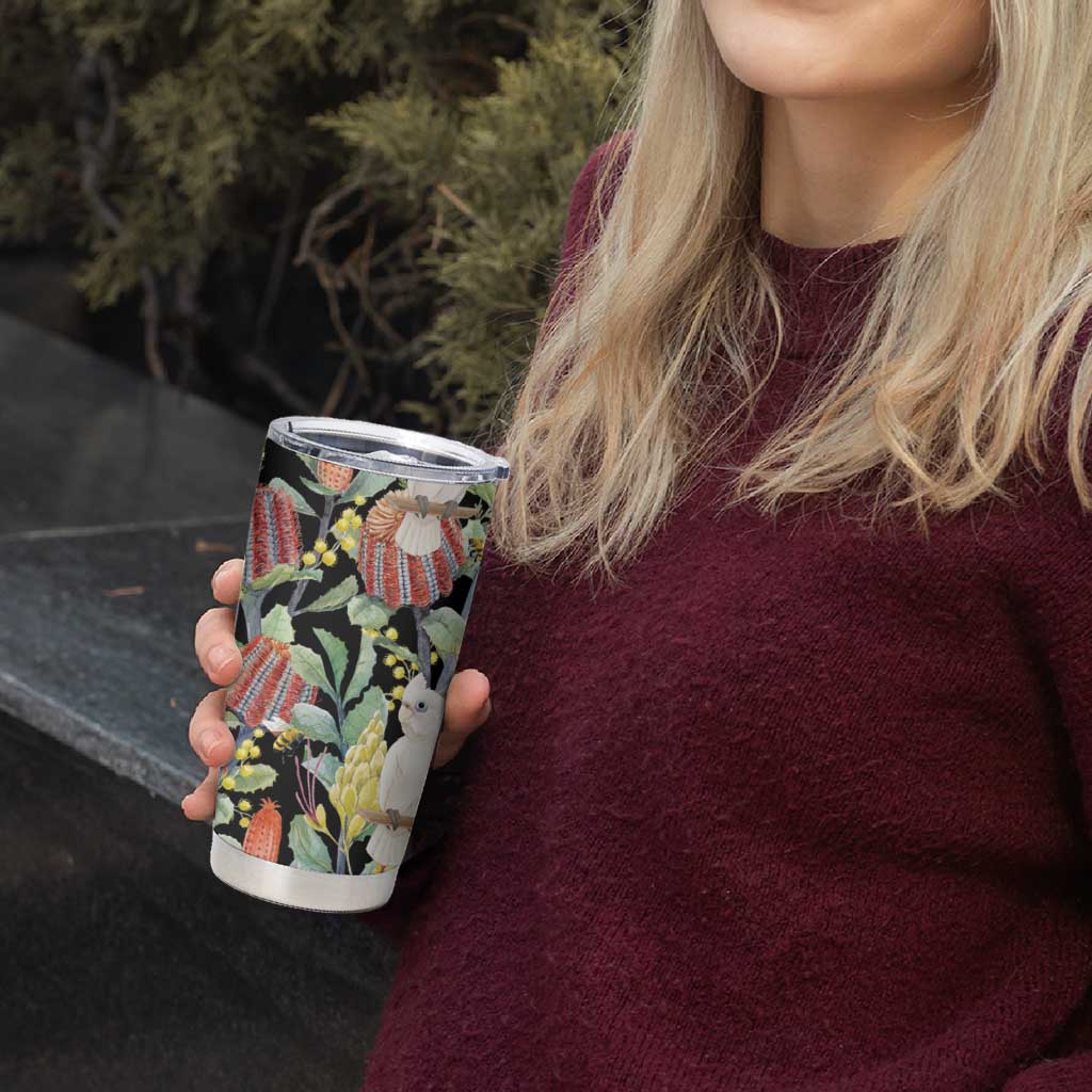 Little Corella Australia Cockatoo Tumbler Cup Cacatua Sanguinea Banksia Seamless Black - Aussie Hoodie