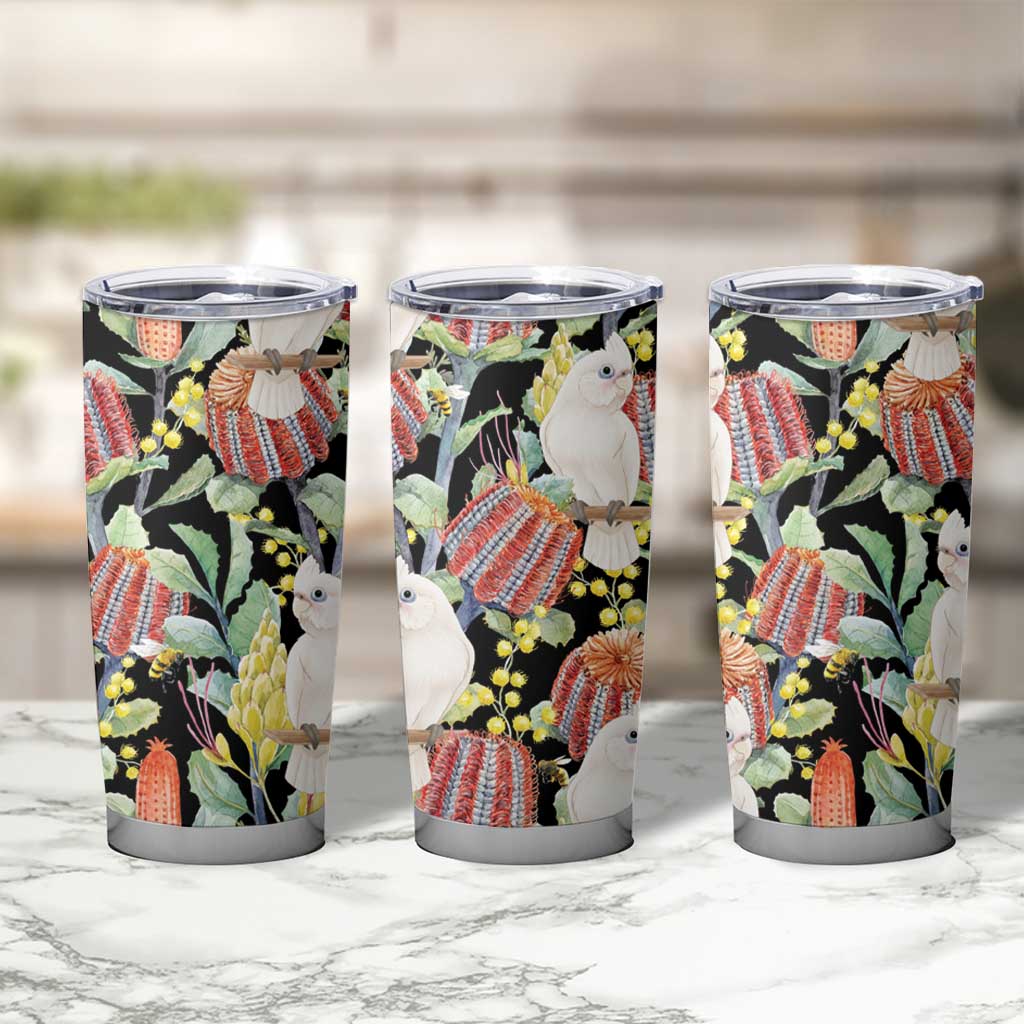 Little Corella Australia Cockatoo Tumbler Cup Cacatua Sanguinea Banksia Seamless Black - Aussie Hoodie