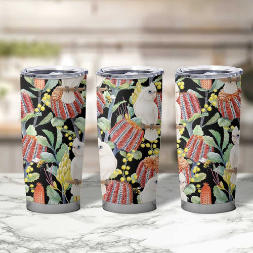 Little Corella Australia Cockatoo Tumbler Cup Cacatua Sanguinea Banksia Seamless Black - Aussie Hoodie