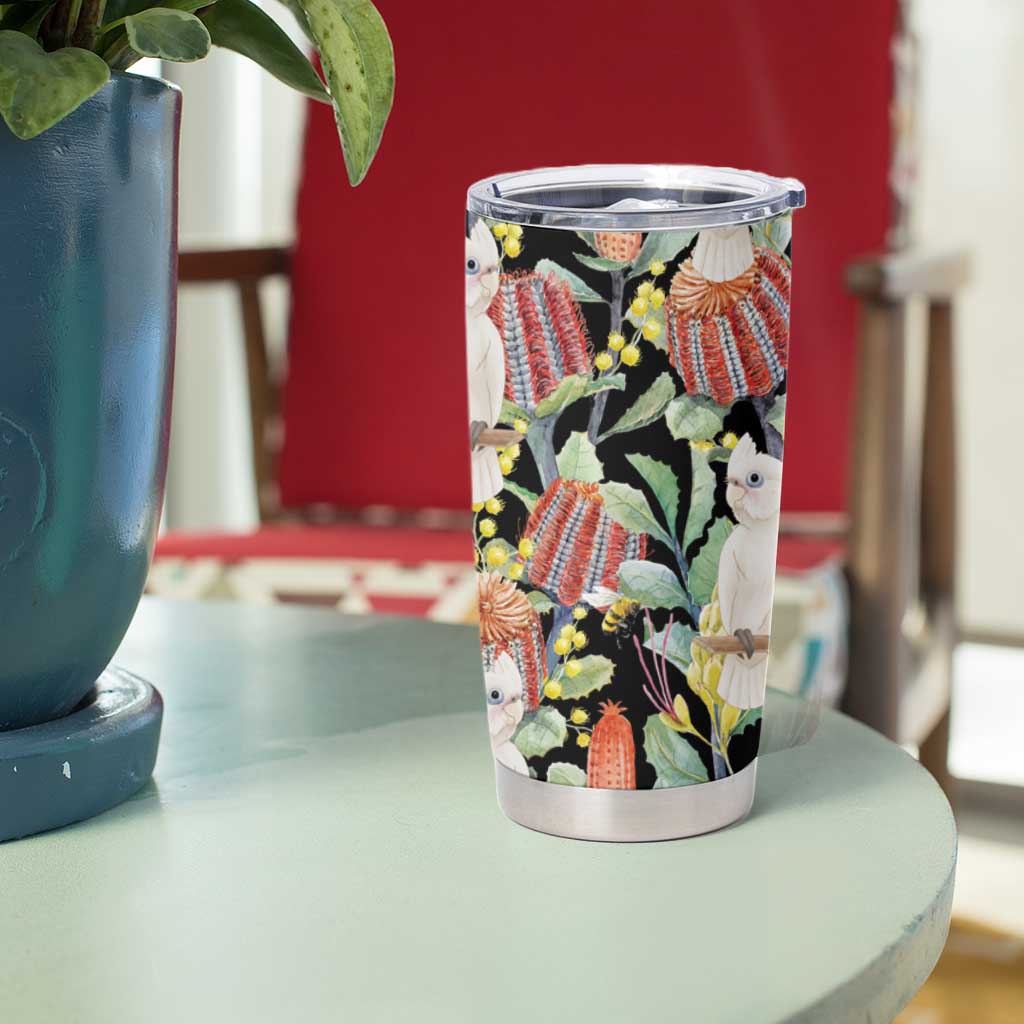 Little Corella Australia Cockatoo Tumbler Cup Cacatua Sanguinea Banksia Seamless Black - Aussie Hoodie