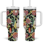 Little Corella Australia Cockatoo Tumbler With Handle Cacatua Sanguinea Banksia Seamless Black - Aussie Hoodie