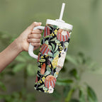 Little Corella Australia Cockatoo Tumbler With Handle Cacatua Sanguinea Banksia Seamless Black - Aussie Hoodie