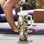 Little Corella Australia Cockatoo Tumbler With Handle Cacatua Sanguinea Banksia Seamless Black - Aussie Hoodie