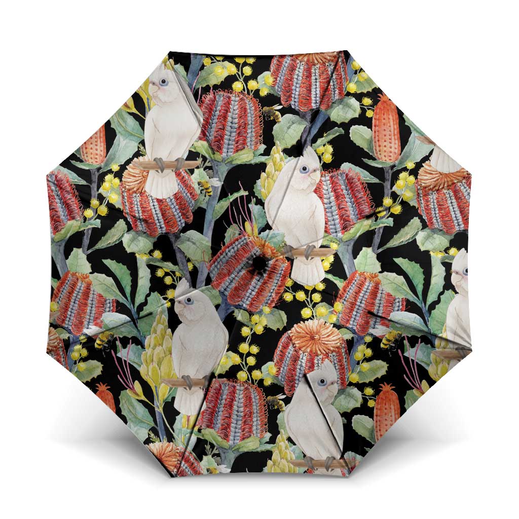 Little Corella Australia Cockatoo Umbrella Cacatua Sanguinea Banksia Seamless Black - Aussie Hoodie