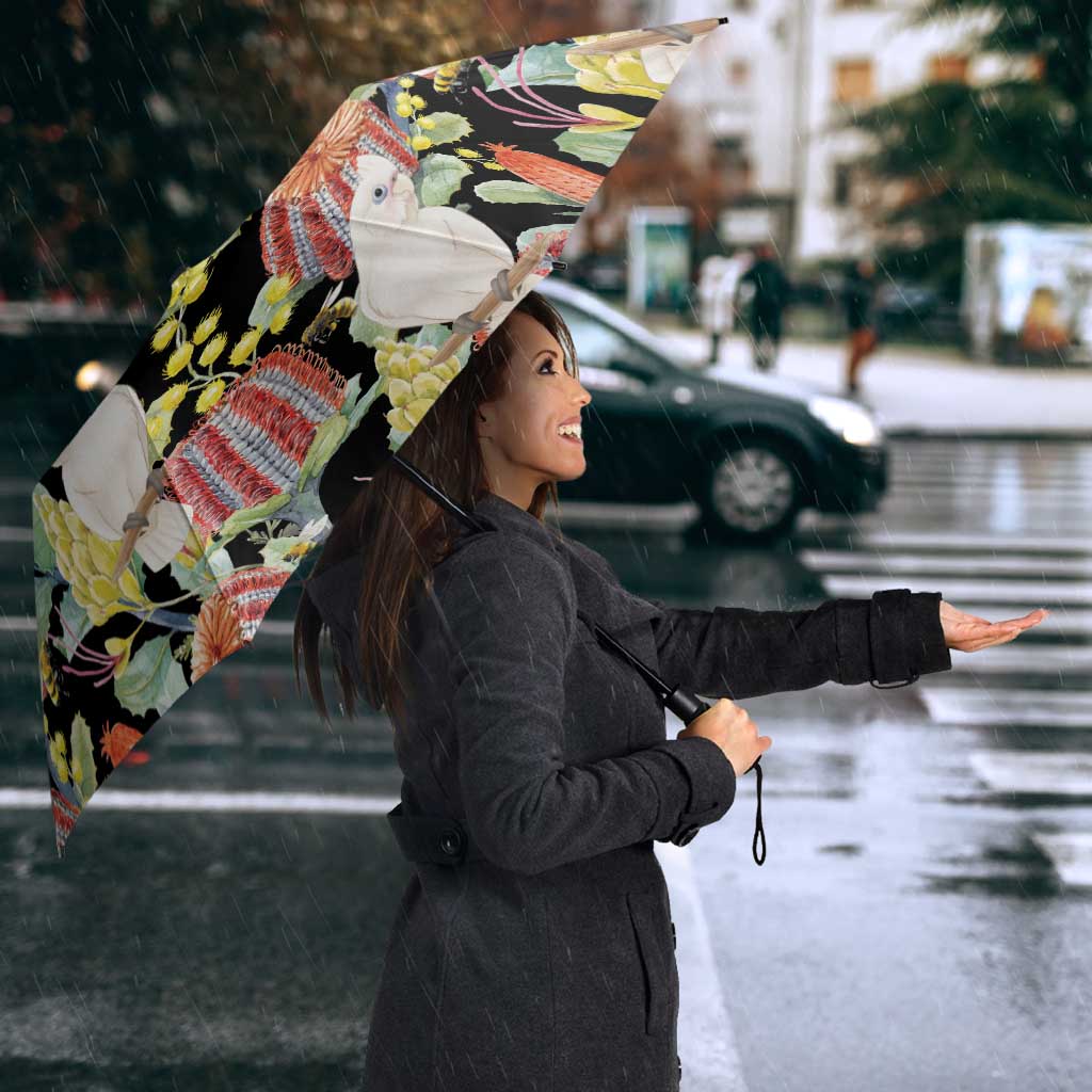 Little Corella Australia Cockatoo Umbrella Cacatua Sanguinea Banksia Seamless Black - Aussie Hoodie
