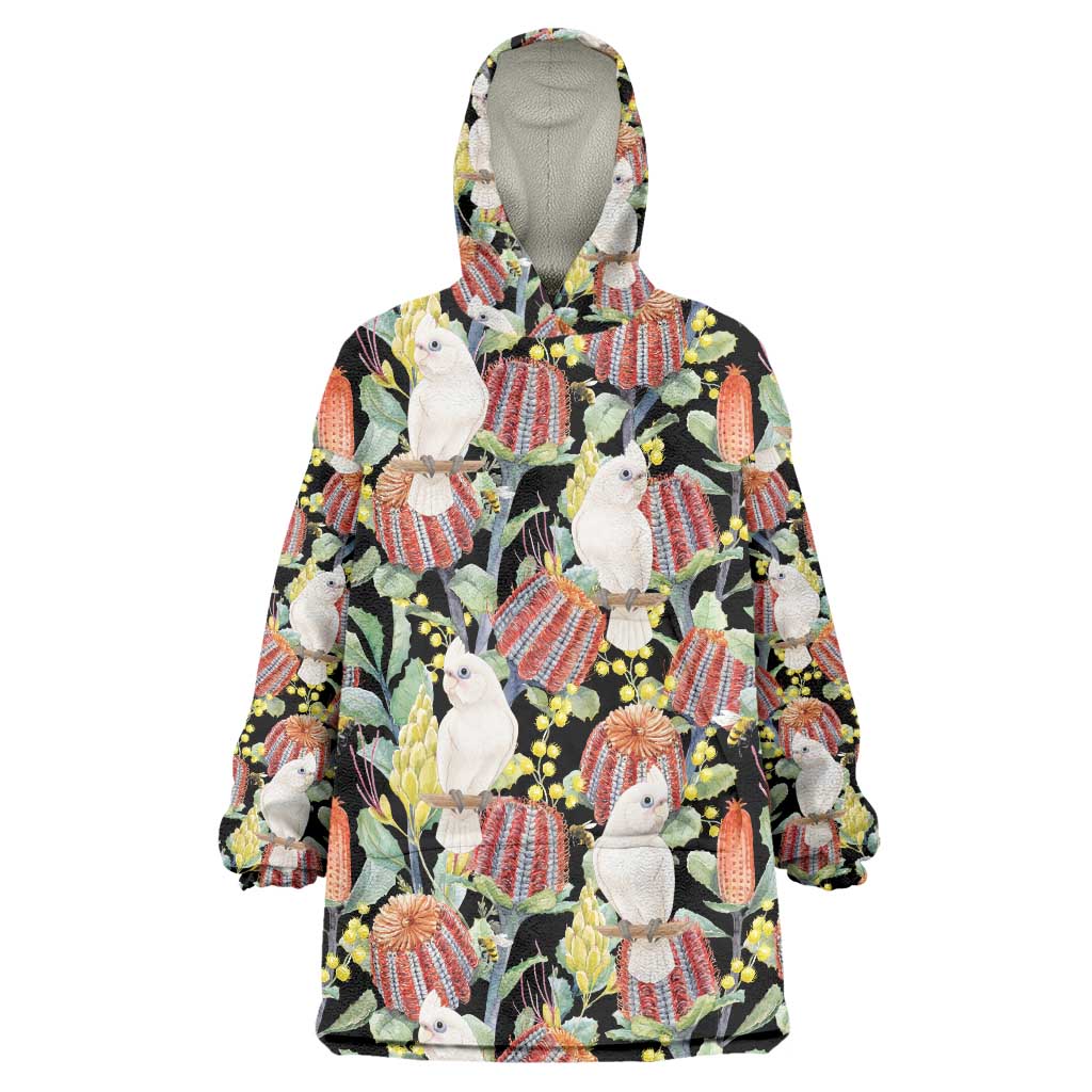 Little Corella Australia Cockatoo Wearable Blanket Hoodie Cacatua Sanguinea Banksia Seamless Black - Aussie Hoodie