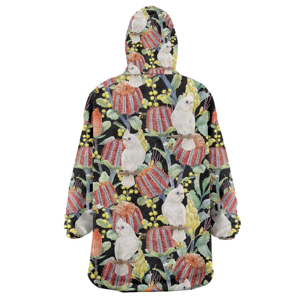 Little Corella Australia Cockatoo Wearable Blanket Hoodie Cacatua Sanguinea Banksia Seamless Black - Aussie Hoodie