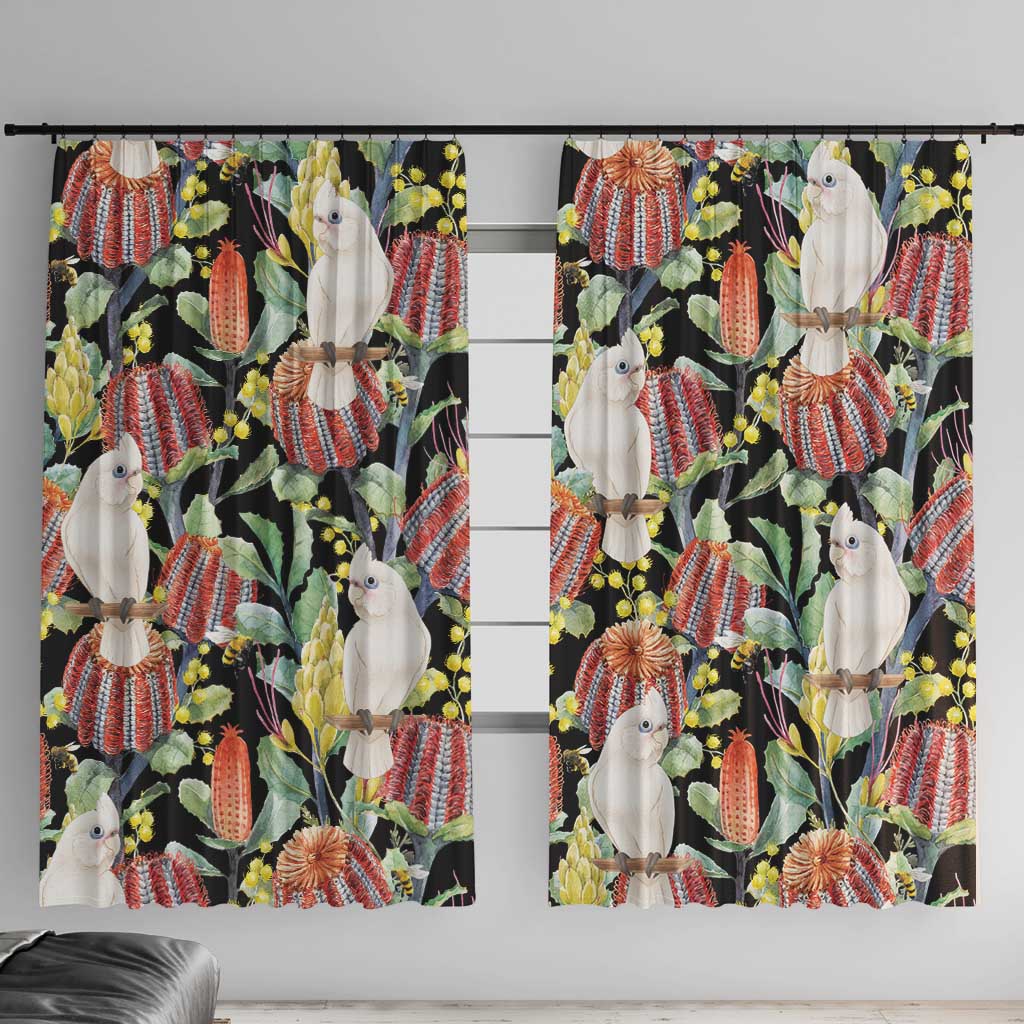 Little Corella Australia Cockatoo Window Curtain Cacatua Sanguinea Banksia Seamless Black - Aussie Hoodie