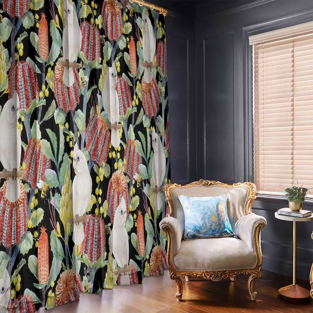 Little Corella Australia Cockatoo Window Curtain Cacatua Sanguinea Banksia Seamless Black - Aussie Hoodie