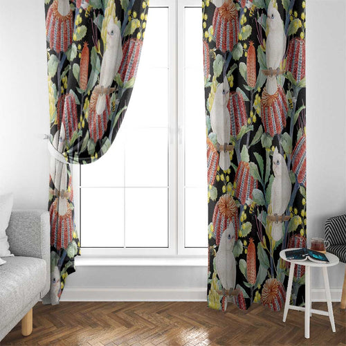 Little Corella Australia Cockatoo Window Curtain Cacatua Sanguinea Banksia Seamless Black - Aussie Hoodie