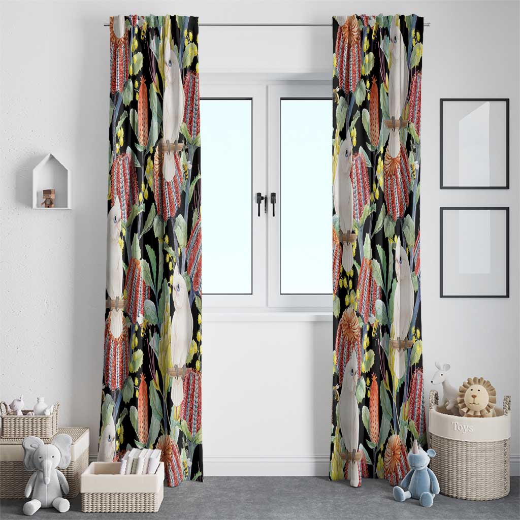Little Corella Australia Cockatoo Window Curtain Cacatua Sanguinea Banksia Seamless Black - Aussie Hoodie