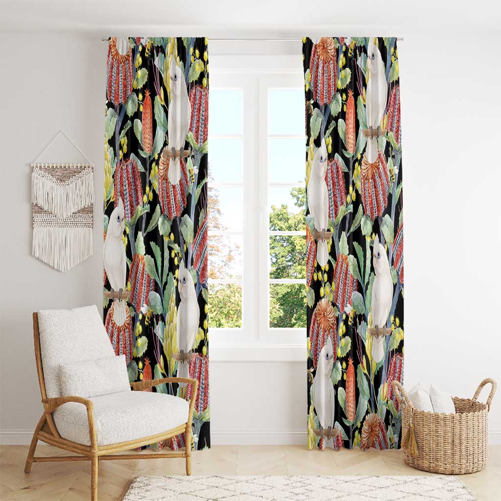 Little Corella Australia Cockatoo Window Curtain Cacatua Sanguinea Banksia Seamless Black - Aussie Hoodie