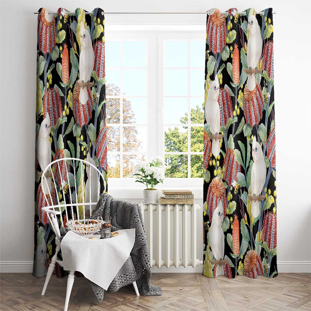 Little Corella Australia Cockatoo Window Curtain Cacatua Sanguinea Banksia Seamless Black - Aussie Hoodie