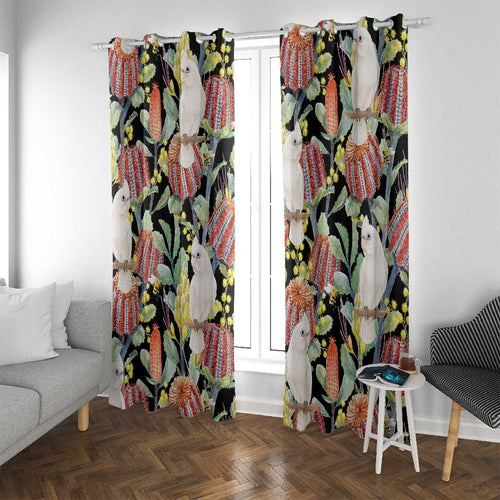 Little Corella Australia Cockatoo Window Curtain Cacatua Sanguinea Banksia Seamless Black - Aussie Hoodie