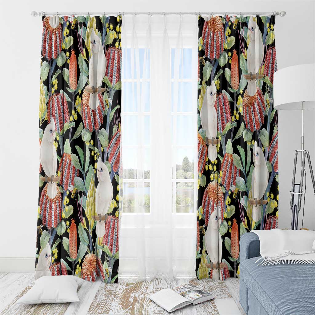 Little Corella Australia Cockatoo Window Curtain Cacatua Sanguinea Banksia Seamless Black - Aussie Hoodie