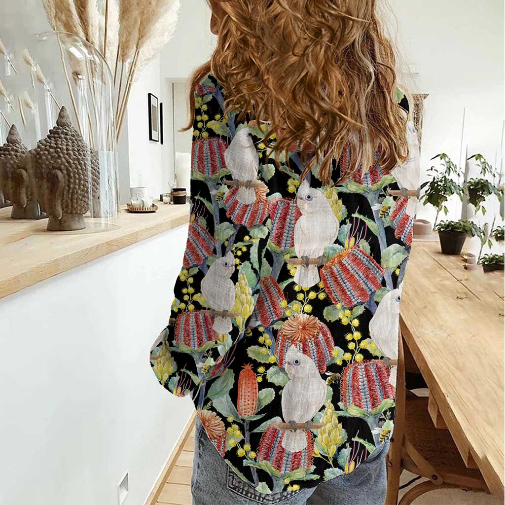 Little Corella Australia Cockatoo Women Casual Shirt Cacatua Sanguinea Banksia Seamless Black - Aussie Hoodie