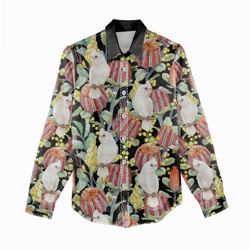 Little Corella Australia Cockatoo Women Casual Shirt Cacatua Sanguinea Banksia Seamless Black - Aussie Hoodie