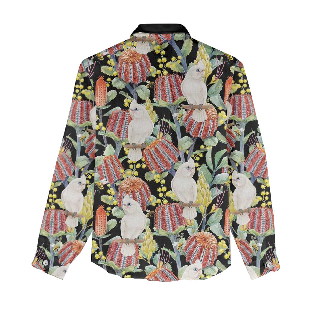 Little Corella Australia Cockatoo Women Casual Shirt Cacatua Sanguinea Banksia Seamless Black - Aussie Hoodie