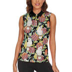 Little Corella Australia Cockatoo Women Sleeveless Polo Shirt Cacatua Sanguinea Banksia Seamless Black - Aussie Hoodie