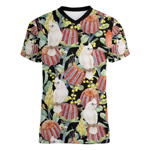 Little Corella Australia Cockatoo Women V-Neck T-Shirt Cacatua Sanguinea Banksia Seamless Black - Aussie Hoodie