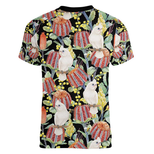 Little Corella Australia Cockatoo Women V-Neck T-Shirt Cacatua Sanguinea Banksia Seamless Black - Aussie Hoodie