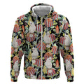 Little Corella Australia Cockatoo Zip Hoodie Cacatua Sanguinea Banksia Seamless Black - Aussie Hoodie