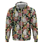 Little Corella Australia Cockatoo Zip Hoodie Cacatua Sanguinea Banksia Seamless Black - Aussie Hoodie