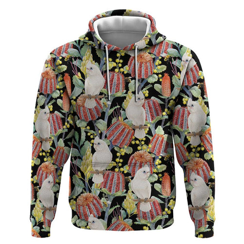 Little Corella Australia Cockatoo Zip Hoodie Cacatua Sanguinea Banksia Seamless Black - Aussie Hoodie