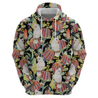 Little Corella Australia Cockatoo Zip Hoodie Cacatua Sanguinea Banksia Seamless Black - Aussie Hoodie