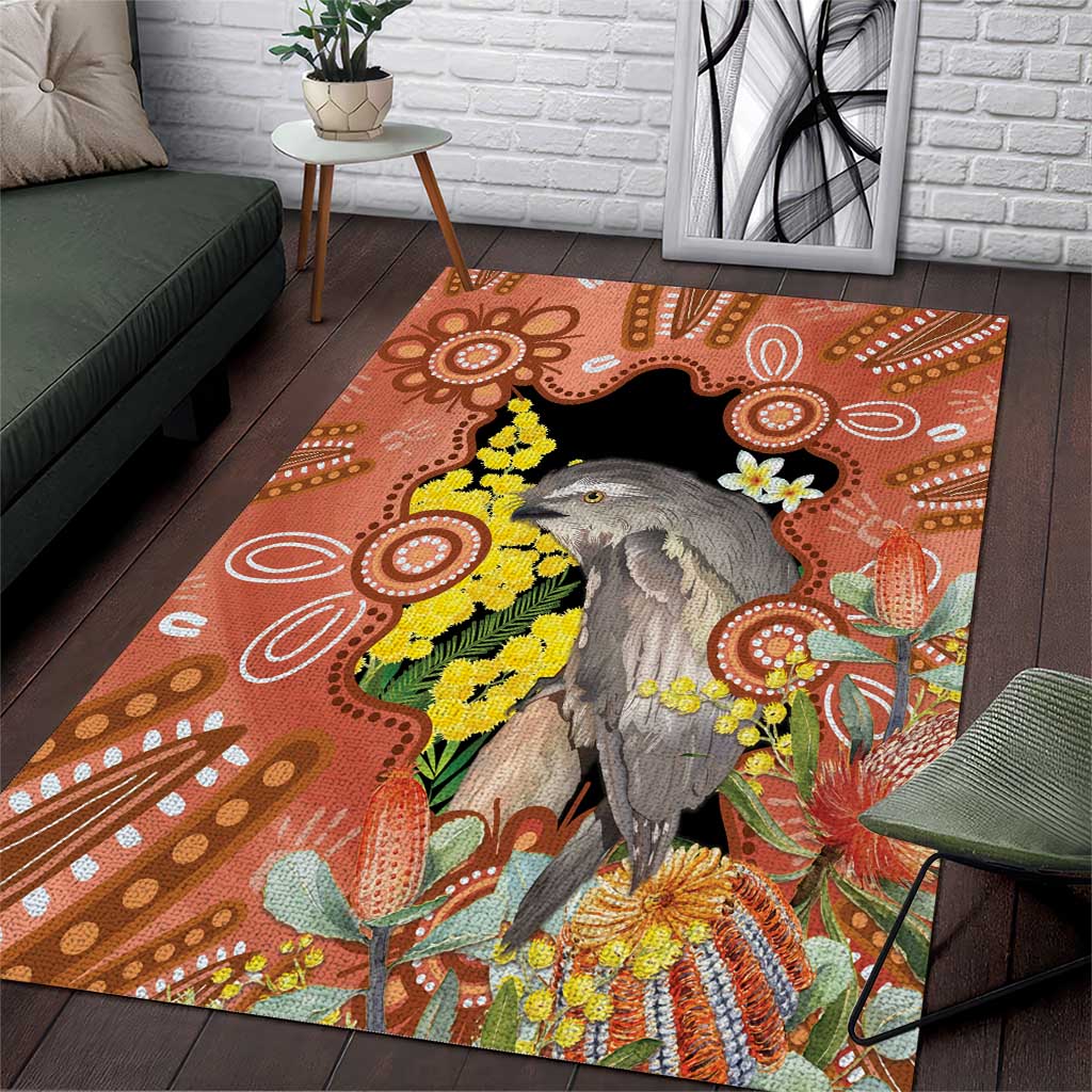 Australia Tawny Frogmouth Area Rug Golden Wattle Banksia Aboriginal Art - Aussie Hoodie