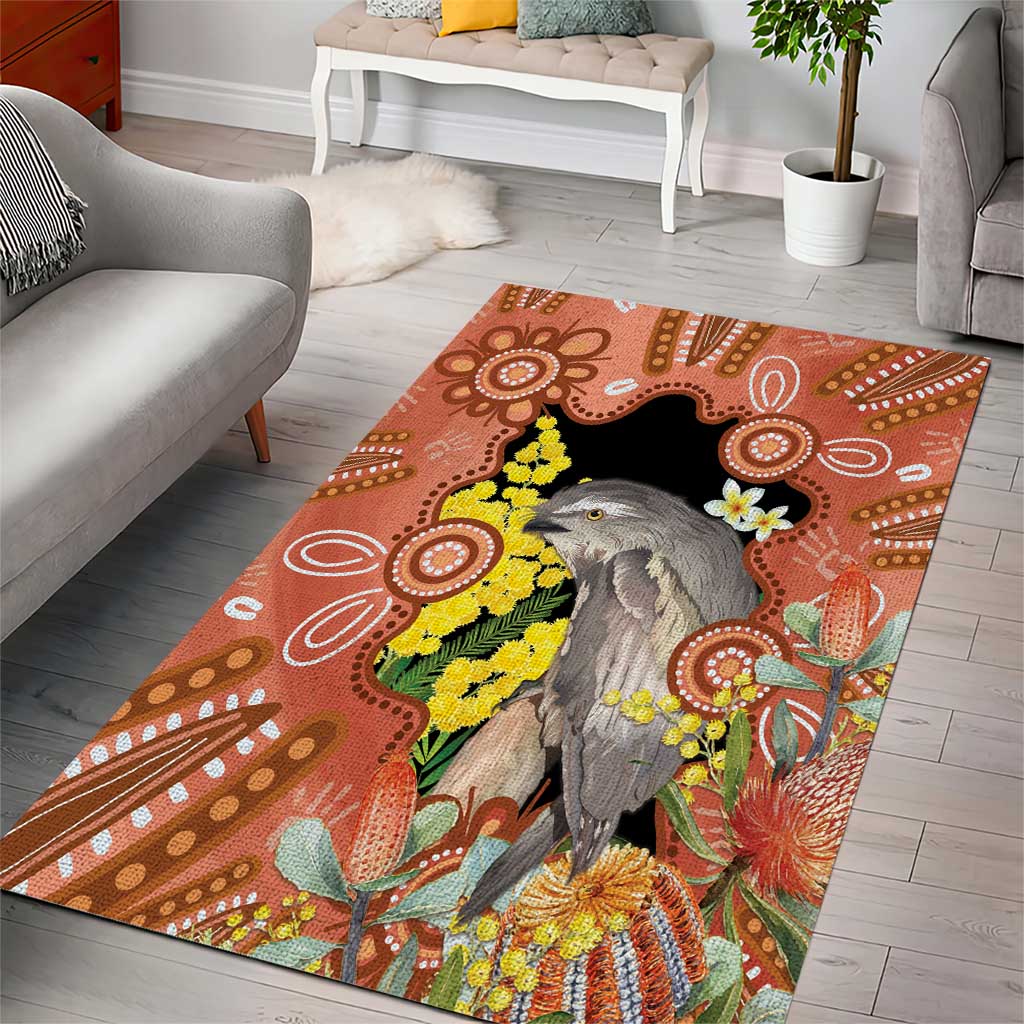 Australia Tawny Frogmouth Area Rug Golden Wattle Banksia Aboriginal Art - Aussie Hoodie