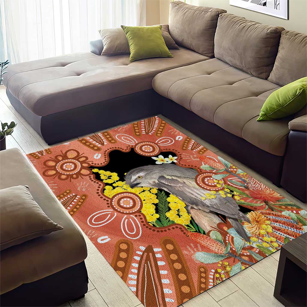 Australia Tawny Frogmouth Area Rug Golden Wattle Banksia Aboriginal Art - Aussie Hoodie