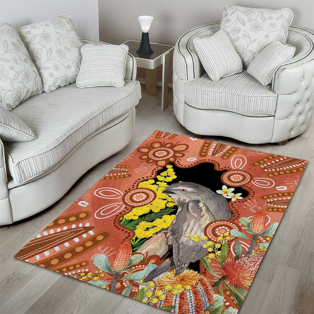 Australia Tawny Frogmouth Area Rug Golden Wattle Banksia Aboriginal Art - Aussie Hoodie