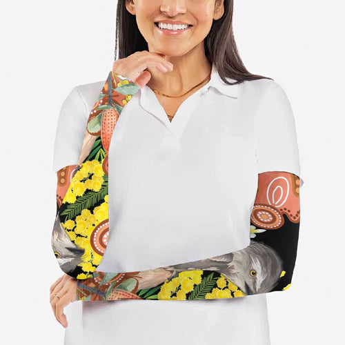 Australia Tawny Frogmouth Arm Sleeves Golden Wattle Banksia Aboriginal Art - Aussie Hoodie
