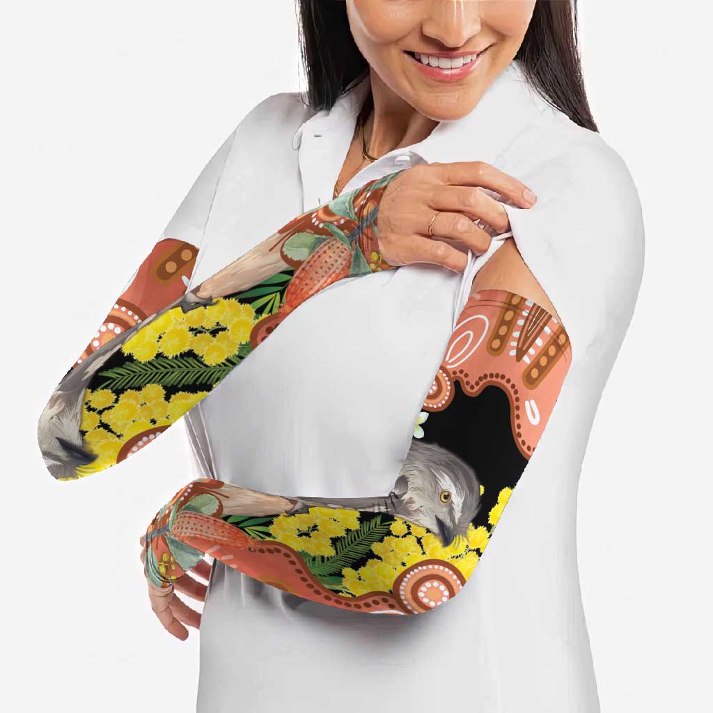 Australia Tawny Frogmouth Arm Sleeves Golden Wattle Banksia Aboriginal Art - Aussie Hoodie