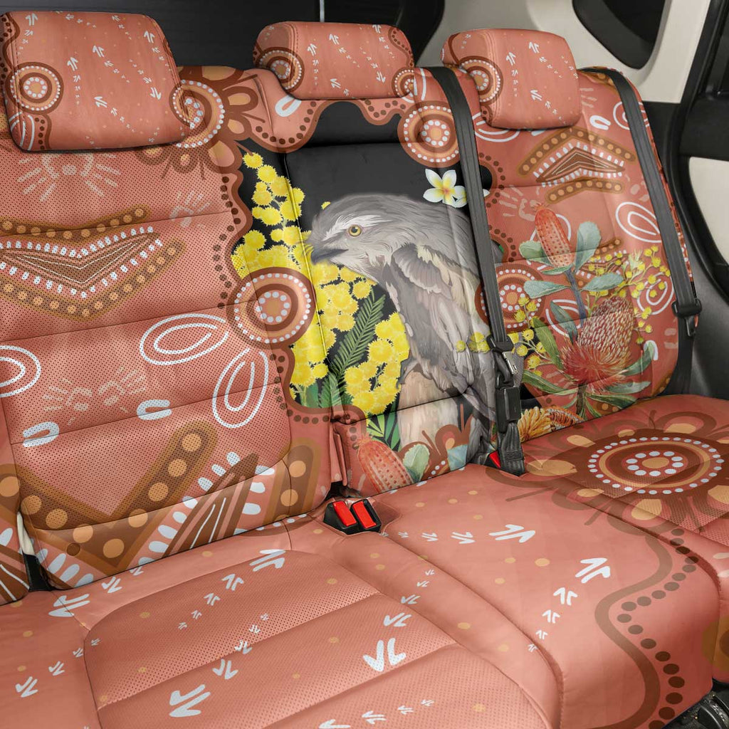 Australia Tawny Frogmouth Back Car Seat Cover Golden Wattle Banksia Aboriginal Art - Aussie Hoodie