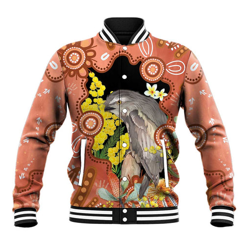 Australia Tawny Frogmouth Baseball Jacket Golden Wattle Banksia Aboriginal Art - Aussie Hoodie