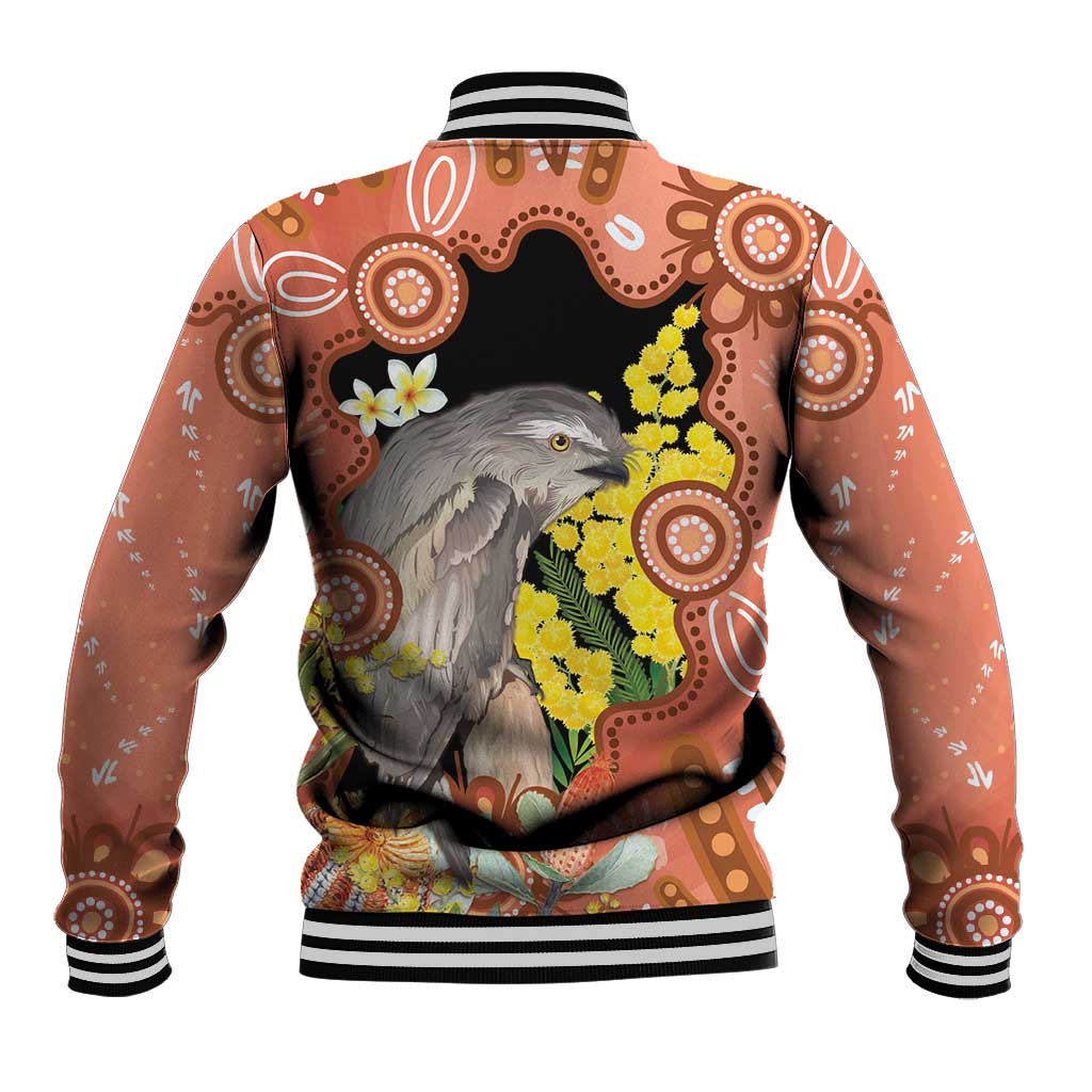 Australia Tawny Frogmouth Baseball Jacket Golden Wattle Banksia Aboriginal Art - Aussie Hoodie
