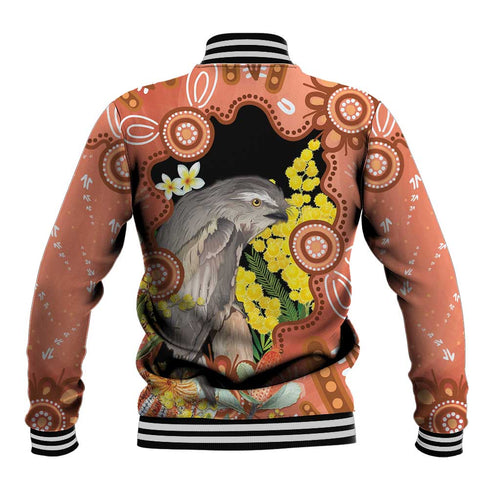 Australia Tawny Frogmouth Baseball Jacket Golden Wattle Banksia Aboriginal Art - Aussie Hoodie